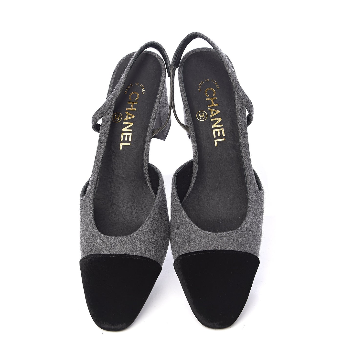 Wool Velvet Cap Toe CC Slingback Pumps 38 Black Grey