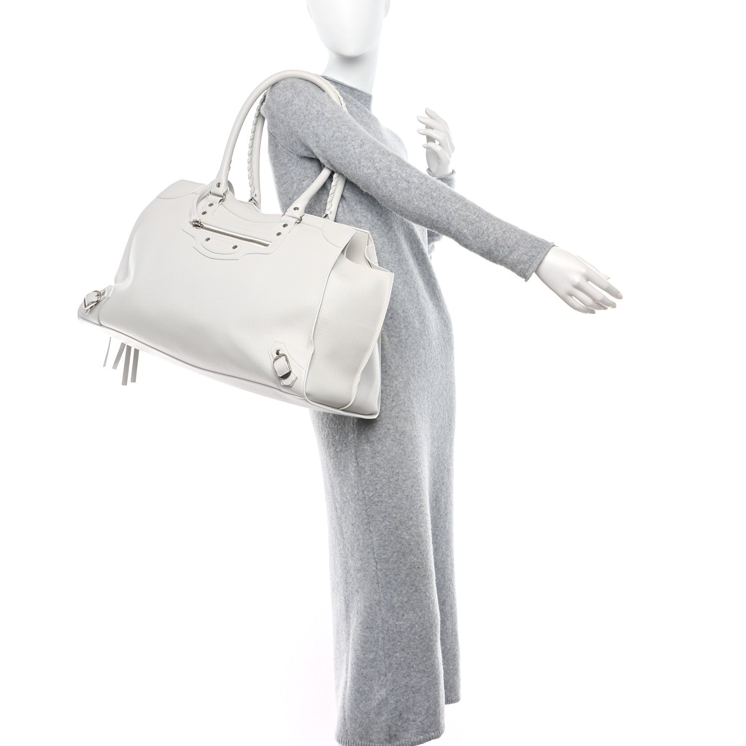 Balenciaga Grained Calfskin Neo Classic Silver Hardware Large Top Handle Bag White 2 of 15