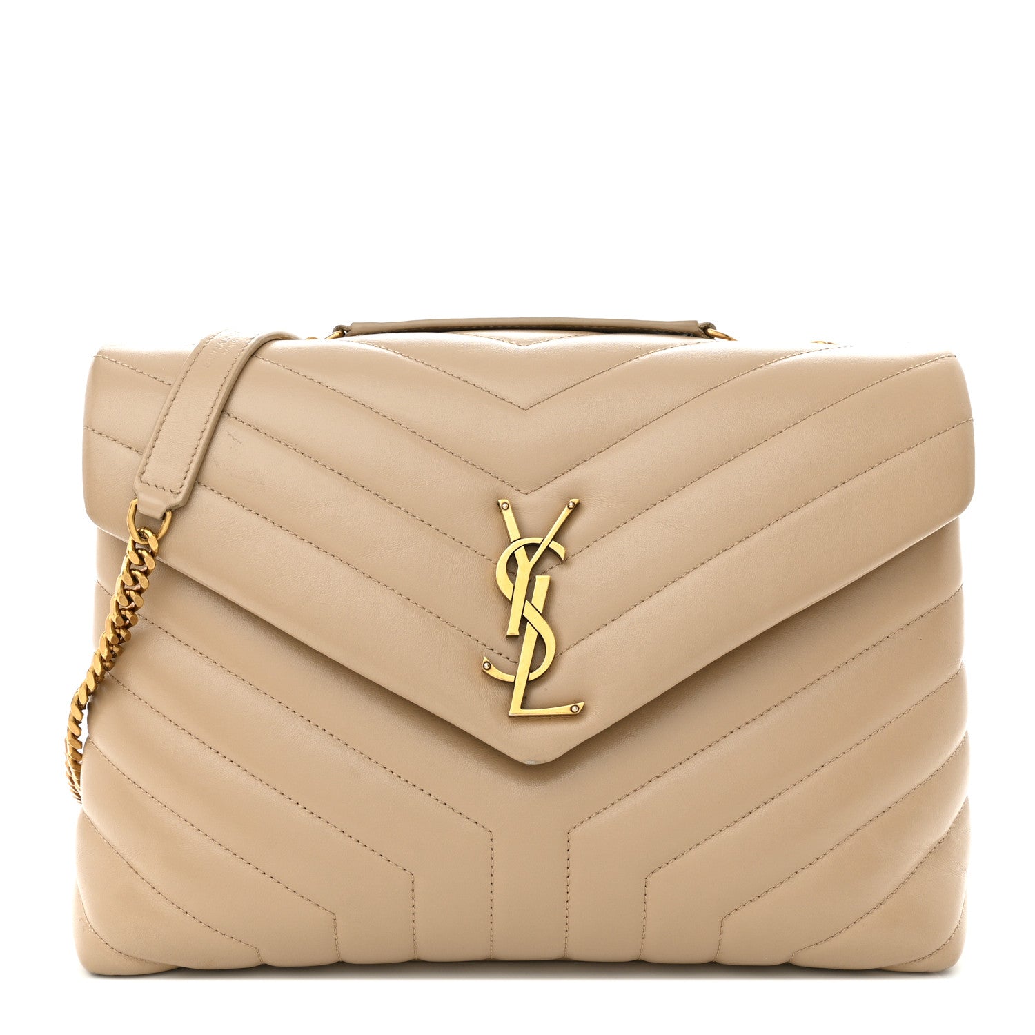 Saint Laurent Calfskin Y Quilted Monogram Medium Loulou Chain Satchel Dark Beige 1 of 17
