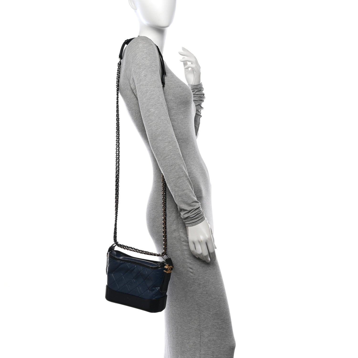 Chanel Aged Calfskin Quilted Small Gabrielle Hobo Navy Black 2 of 11