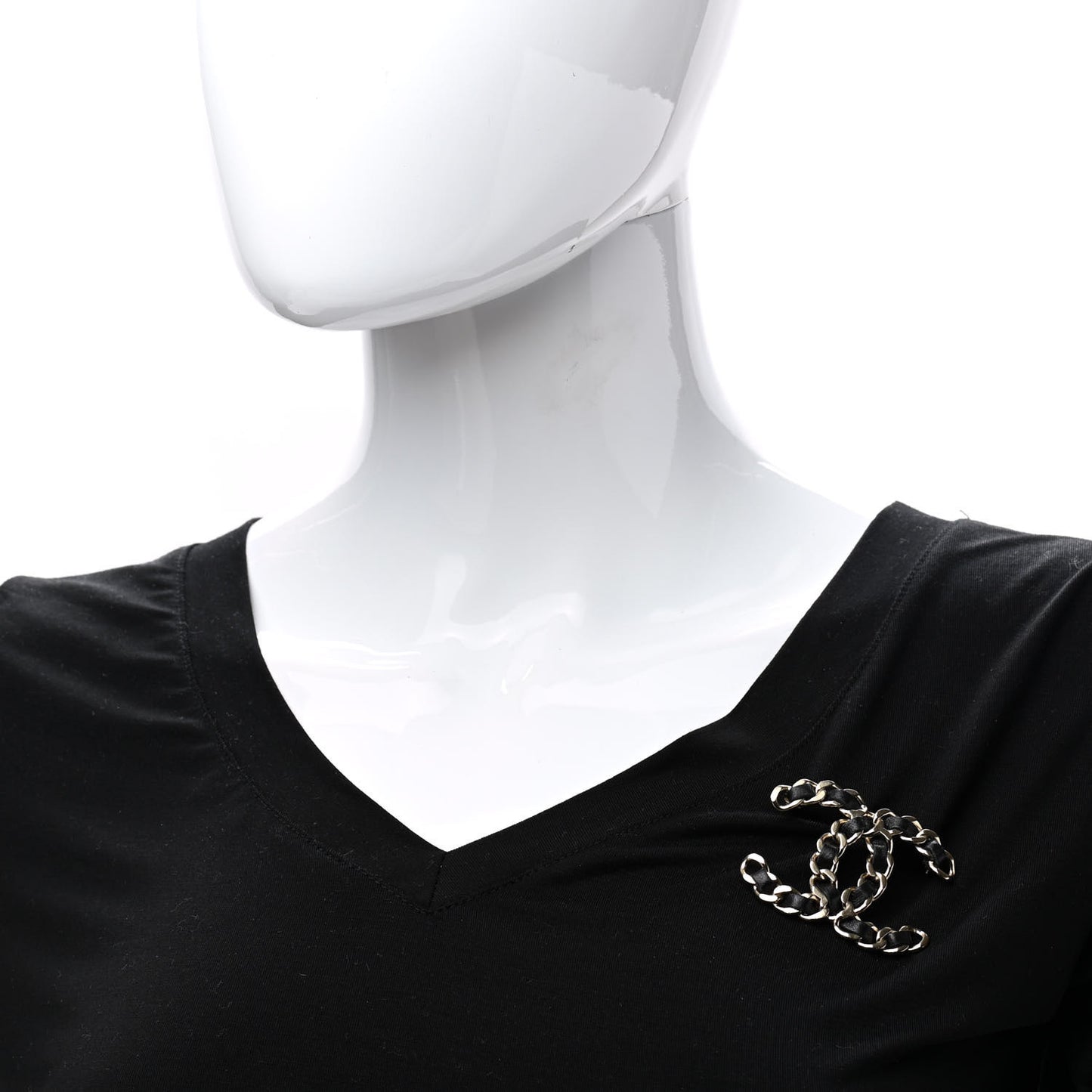 Lambskin Chain CC Brooch Black Gold