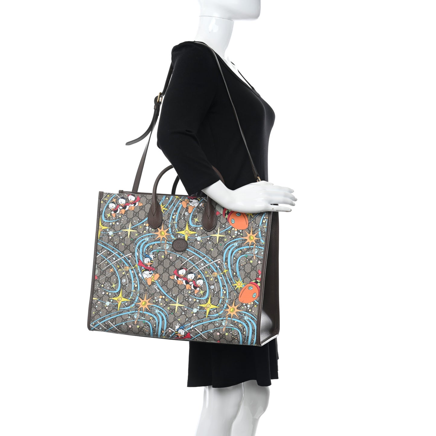 X DISNEY GG Supreme Monogram Donald Duck Retro Interlocking G Shopping Tote Beige Multicolor New Acero