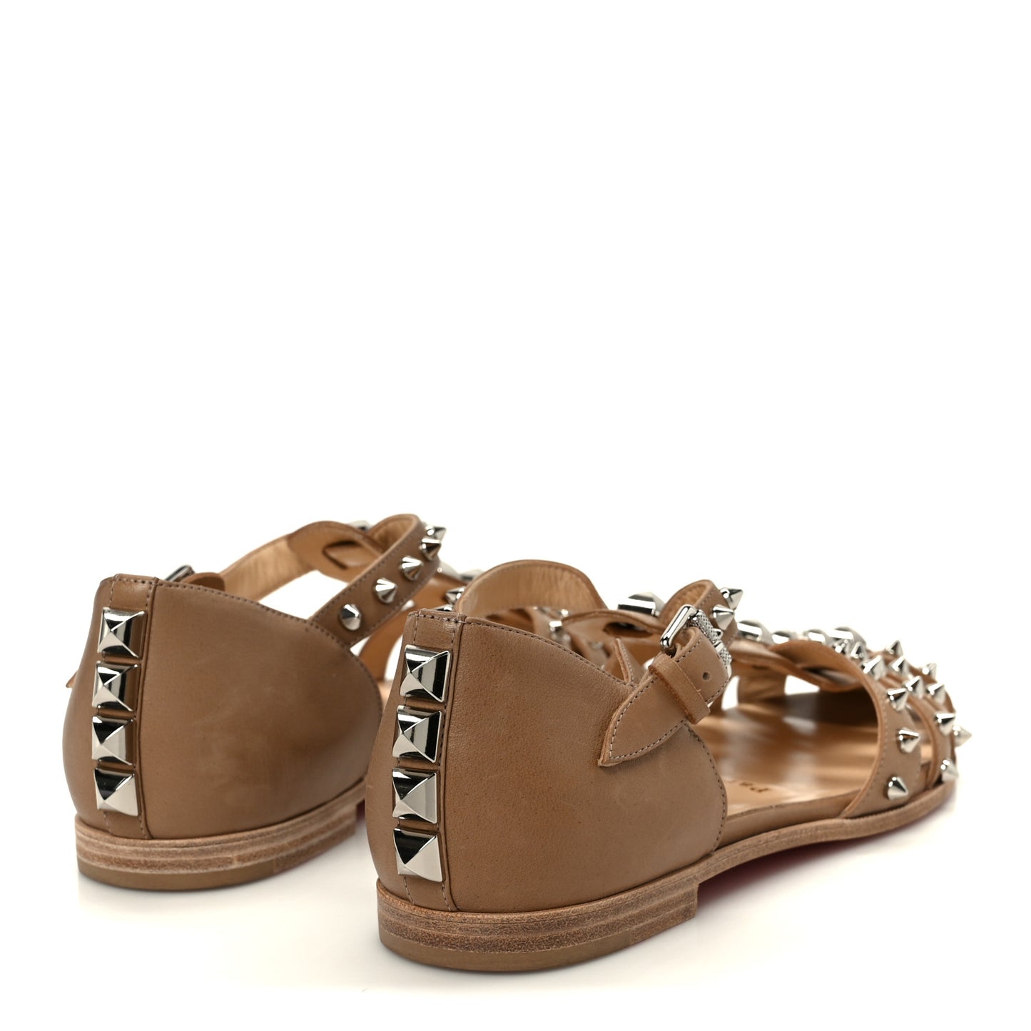 Calfskin Loubiclou Studded Cage Flat Sandals 37 Beige