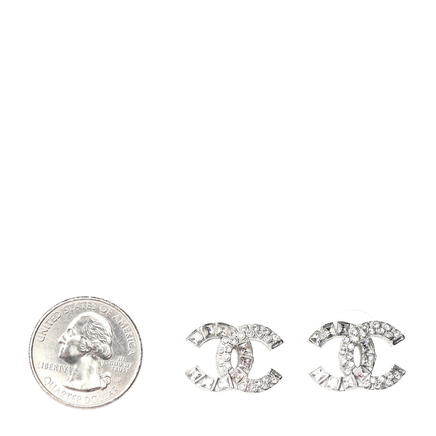 Chanel Baguette Crystal CC Earrings Silver 2 of 4