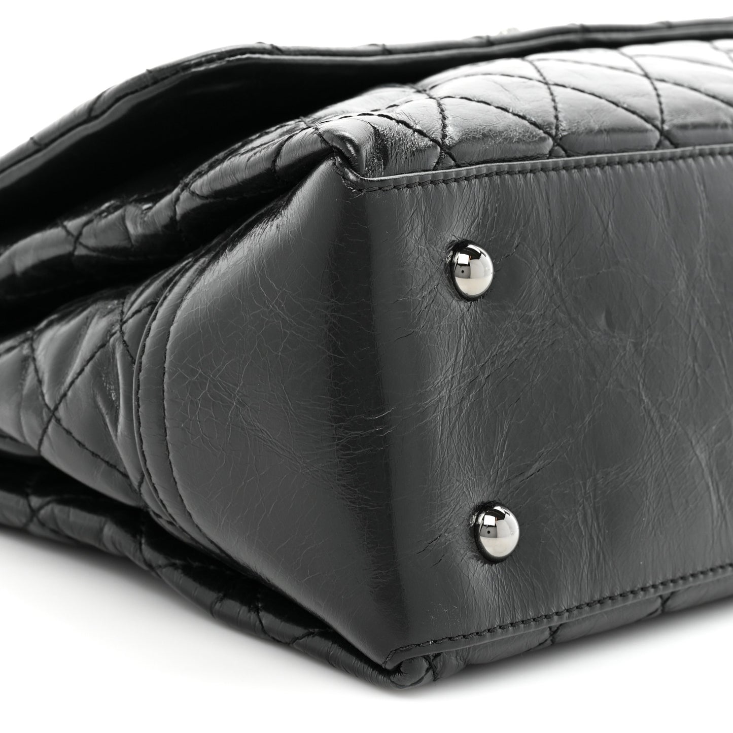 Glazed Calfskin Quilted Large Lady Pearly Flap Black