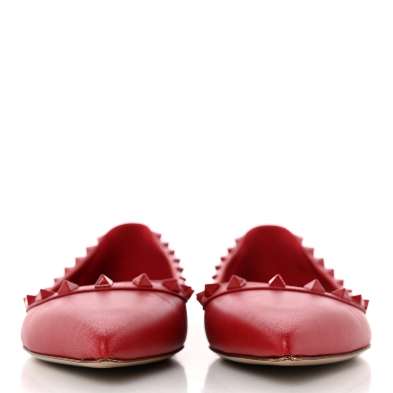 Valentino Garavani Calfskin Lacquered Monochrome Rockstud Ballerina Flats 37.5 Rosso Valentino 2 of 15
