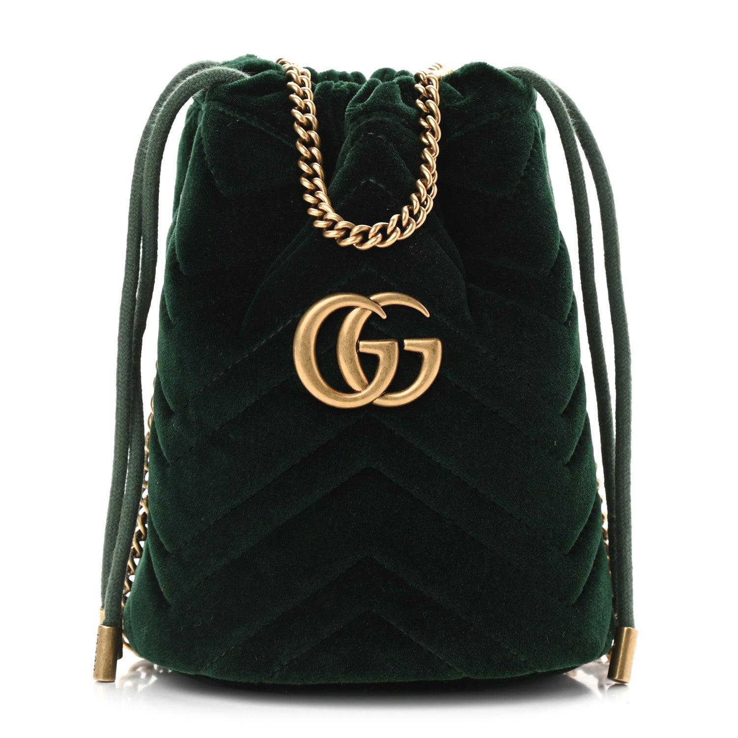 Gucci Velvet Matelasse Mini GG Marmont 2.0 Bucket Bag Dark Green 1 of 7