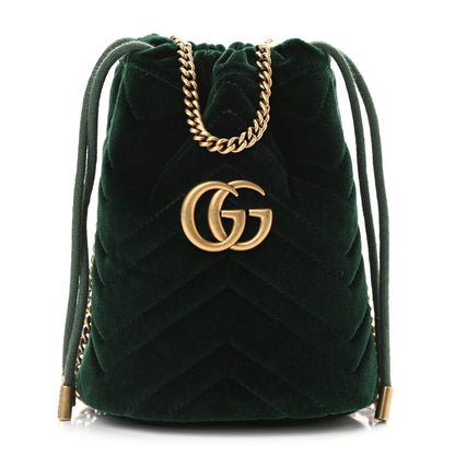 Gucci Velvet Matelasse Mini GG Marmont 2.0 Bucket Bag Dark Green 1 of 7
