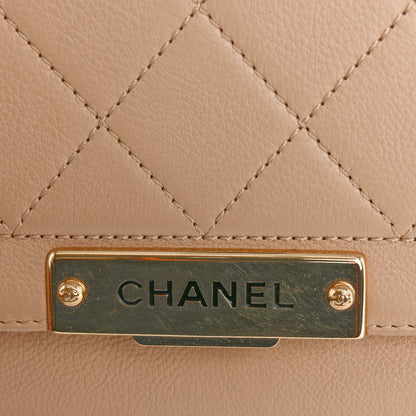 Chanel Grained Calfskin Quilted Medium Label Click Flap Bag Beige 11 of 15