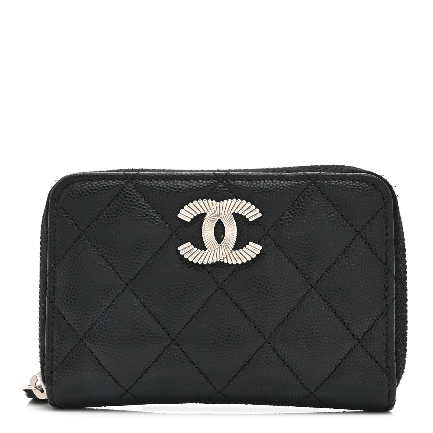Caviar Quilted CC Zipped Coin Purse Black