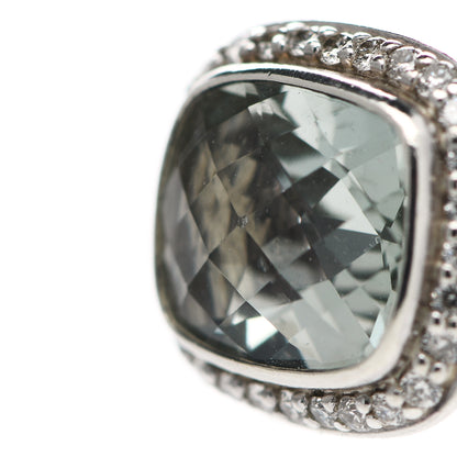 David Yurman Sterling Silver Diamond Prasiolite 10mm Noblesse Ring 51 5.75 6 of 6