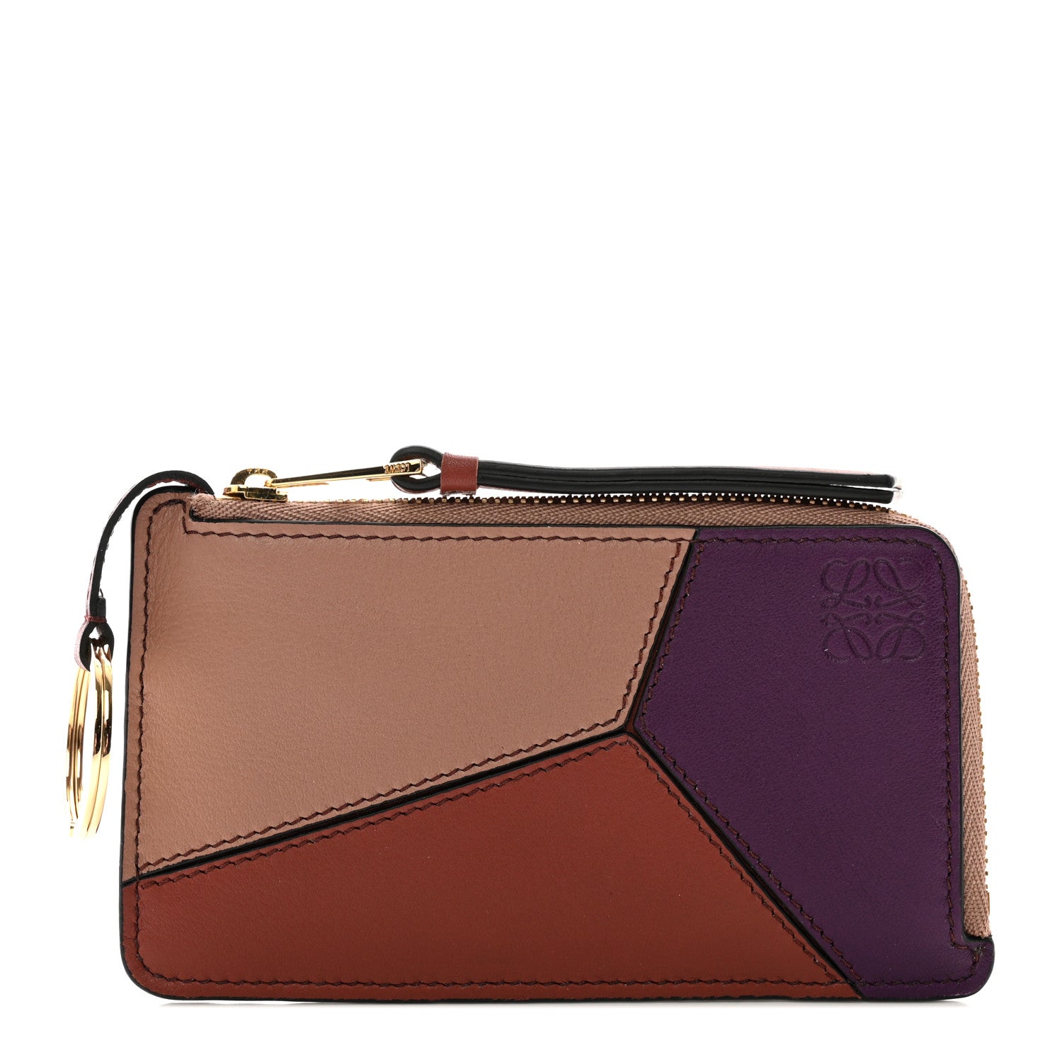 Loewe Calfskin Puzzle Colorblock Coin Card Holder Dark Blush Dark Rust 1 of 7