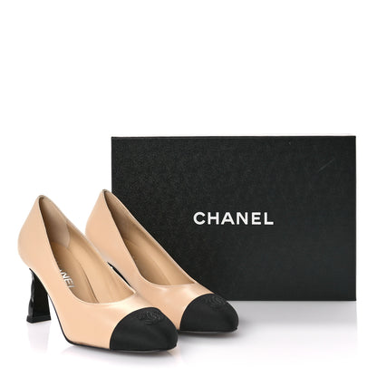 Chanel Lambskin Grosgrain Cap Toe Pumps 37.5 Beige Black 8 of 8