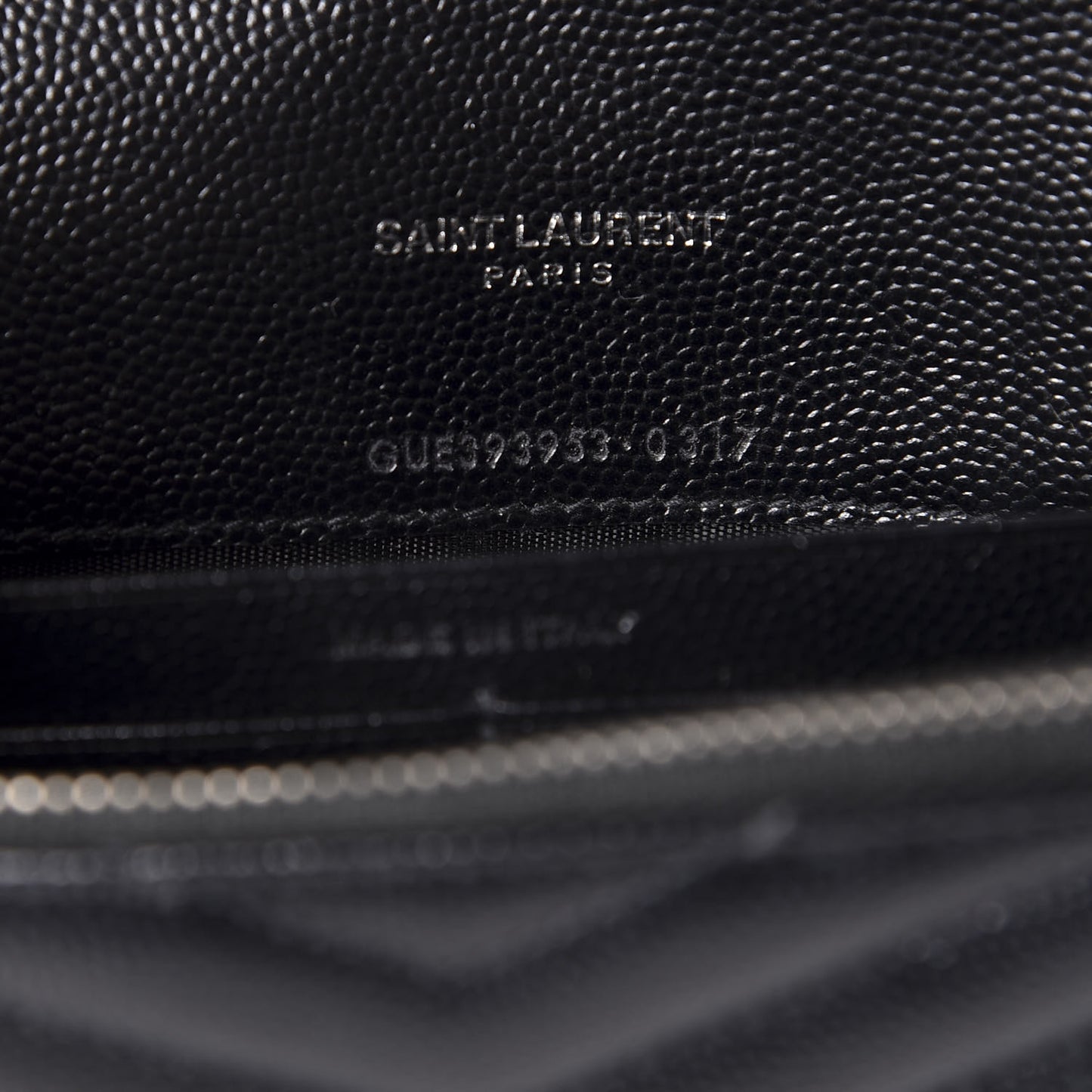 Grain De Poudre Matelasse Chevron Monogram Envelope Chain Wallet Black