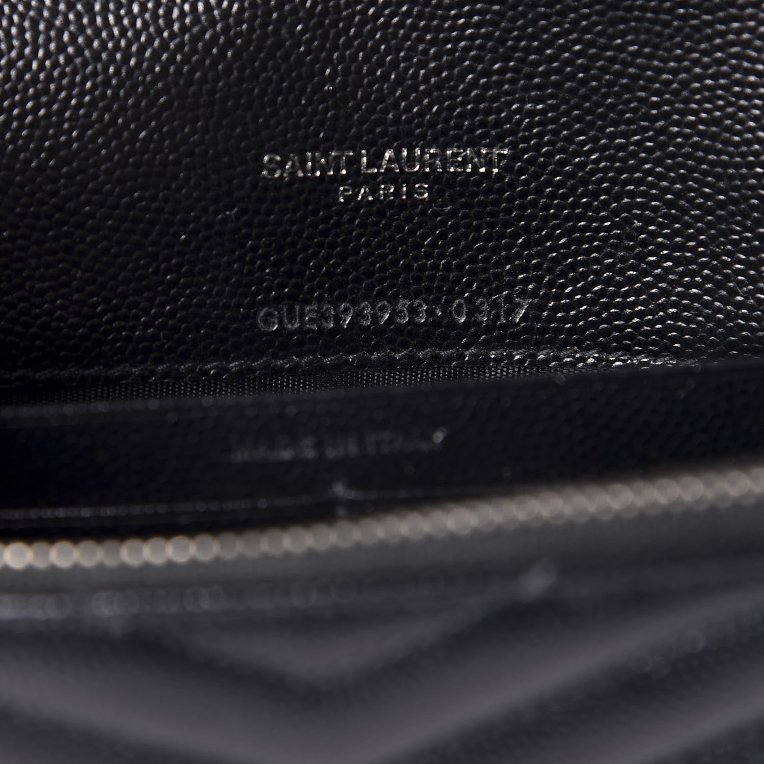 Saint Laurent Grain De Poudre Matelasse Chevron Monogram Envelope Chain Wallet Black 8 of 9