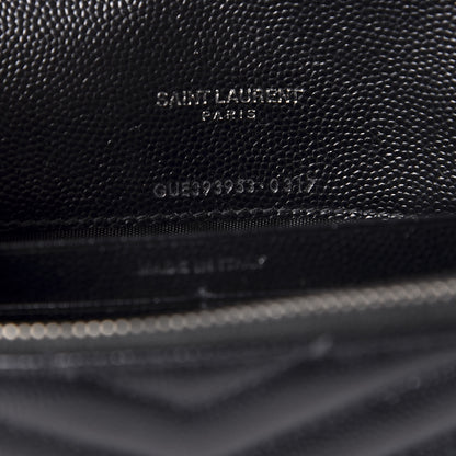 Saint Laurent Grain De Poudre Matelasse Chevron Monogram Envelope Chain Wallet Black 8 of 9