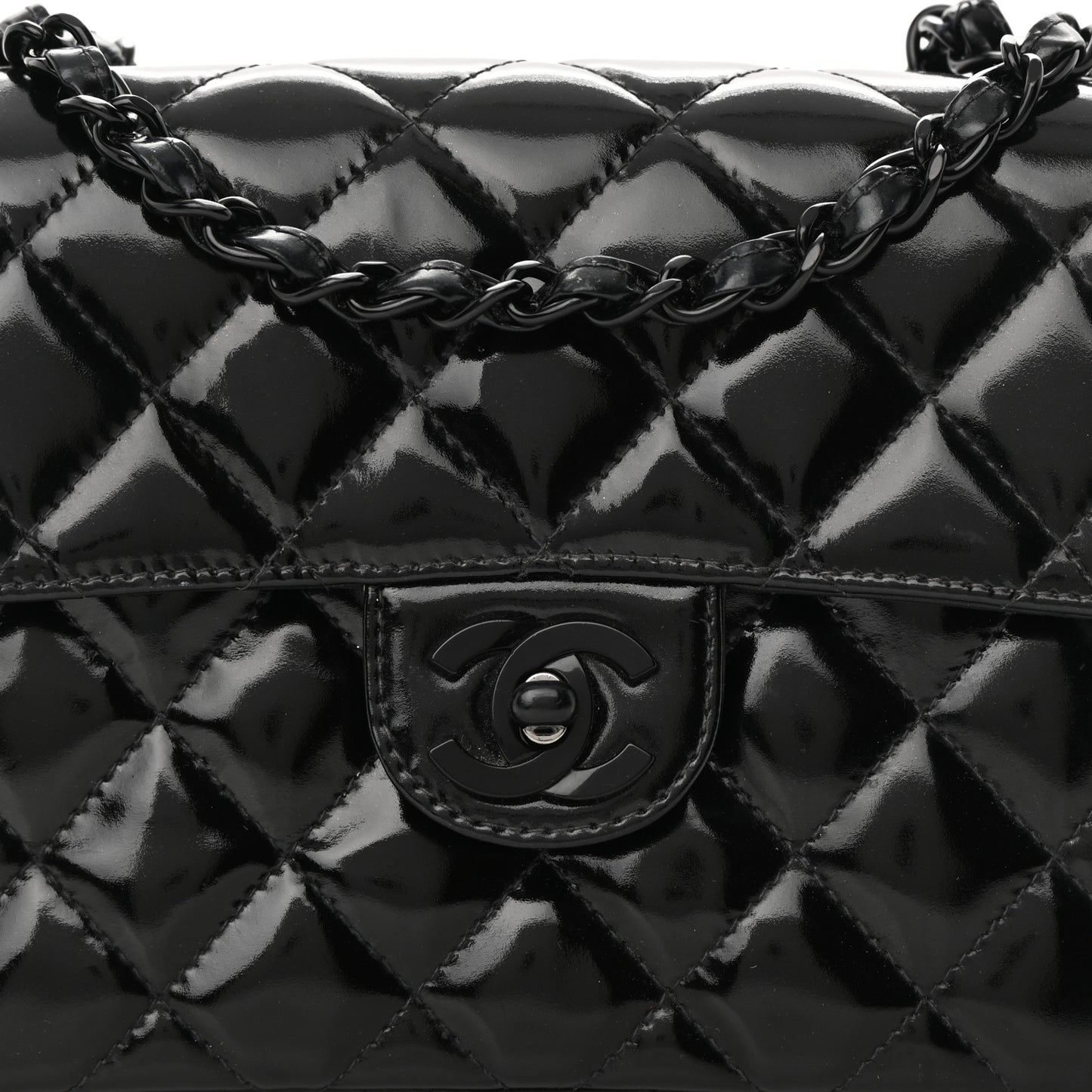 Patent Calfskin Quilted Mini Square Flap So Black