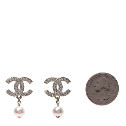 Chanel Crystal Pearl CC Drop Earrings Gold 2 of 5