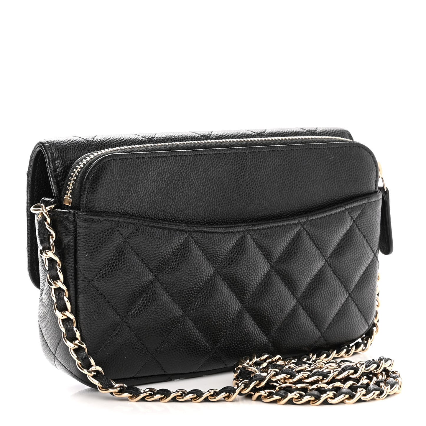 Caviar Quilted Flap Phone Holder With Chain Black