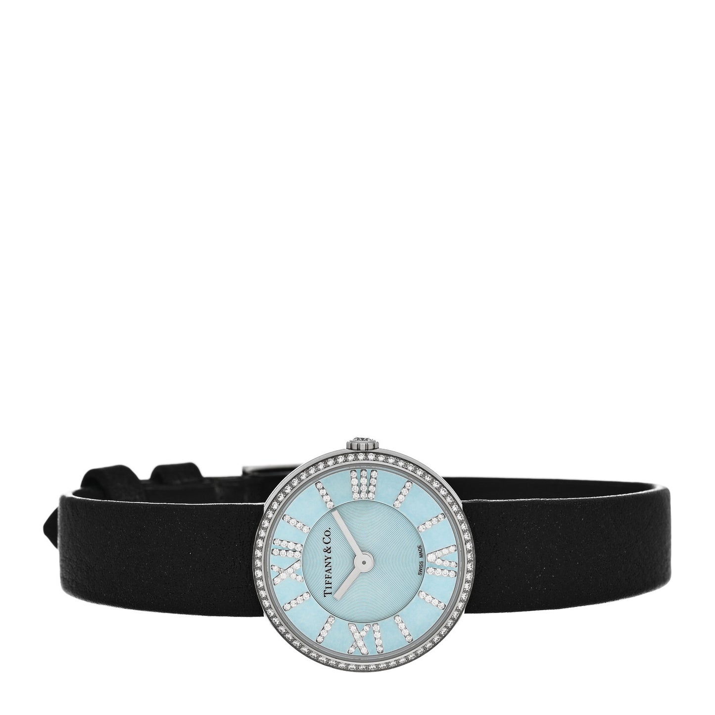 Stainless Steel Calfskin Diamond Bezel 24mm Atlas 2-Hand Quartz Watch Tiffany Blue