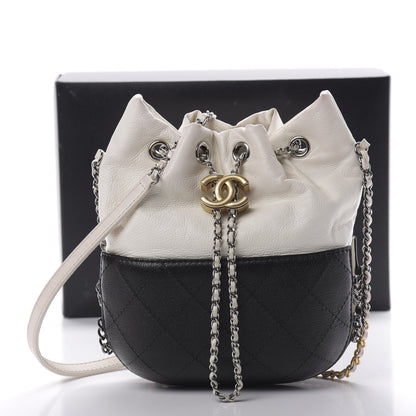 Chanel Aged Calfskin Quilted Small Gabrielle Bucket White Black 16 of 16