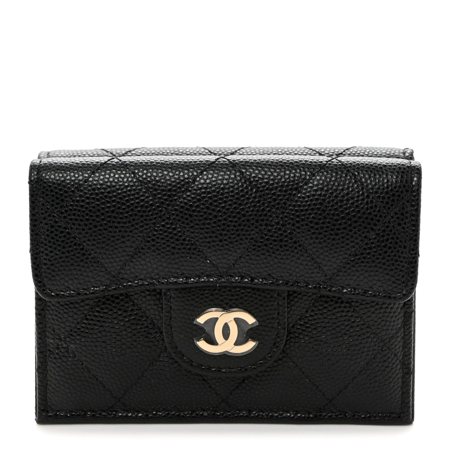 Caviar Quilted Double Flap Wallet Black
