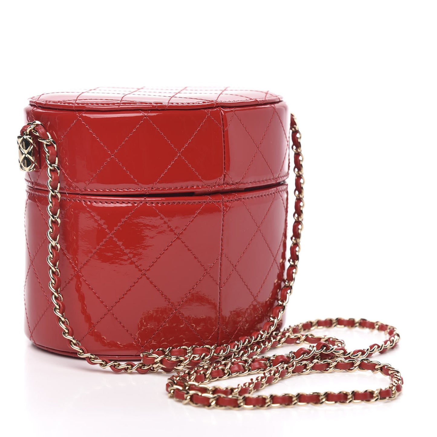 Patent Quilted Small Round Vanity With Chain Red