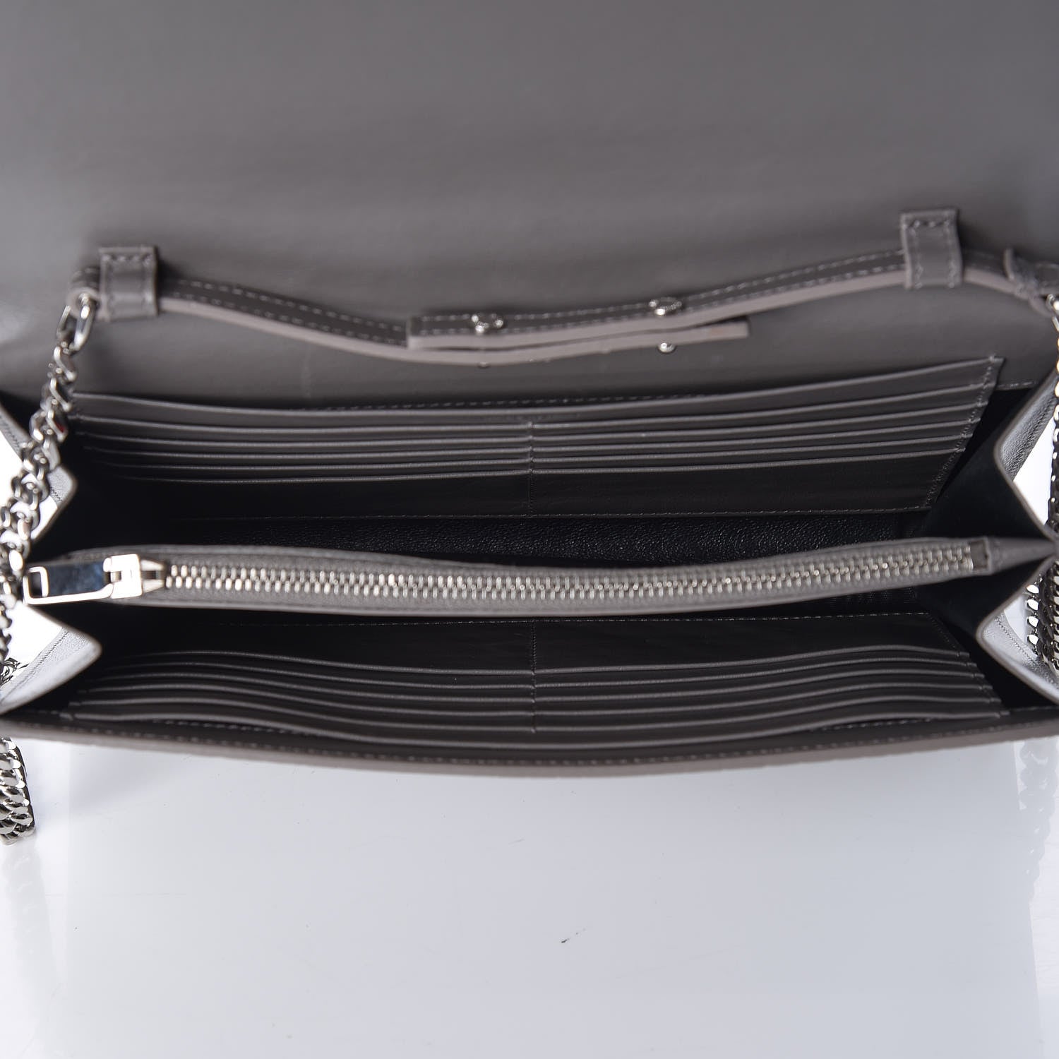 Saint Laurent Calfskin Crocodile Embossed Monogram Chain Wallet Fog 7 of 8