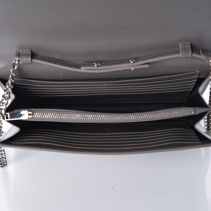 Saint Laurent Calfskin Crocodile Embossed Monogram Chain Wallet Fog 7 of 8