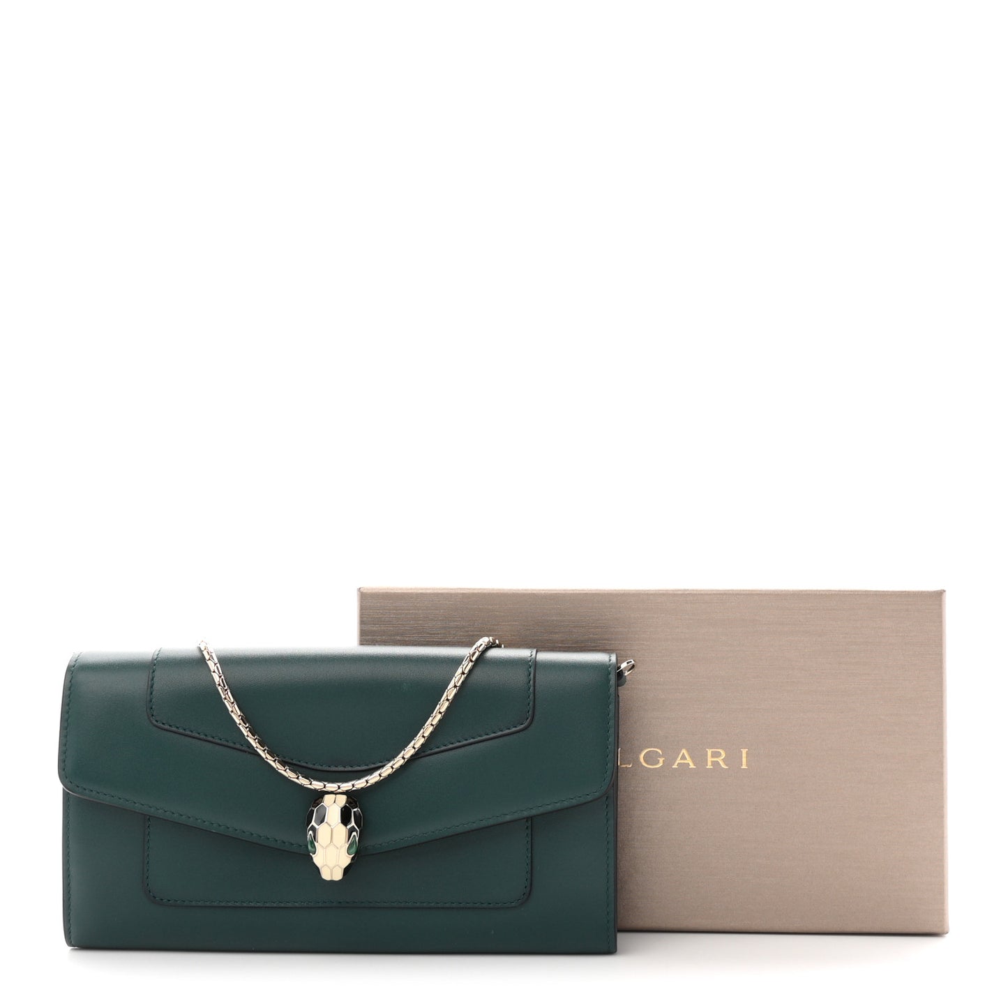 Calfskin Serpenti Forever Chain Wallet Green