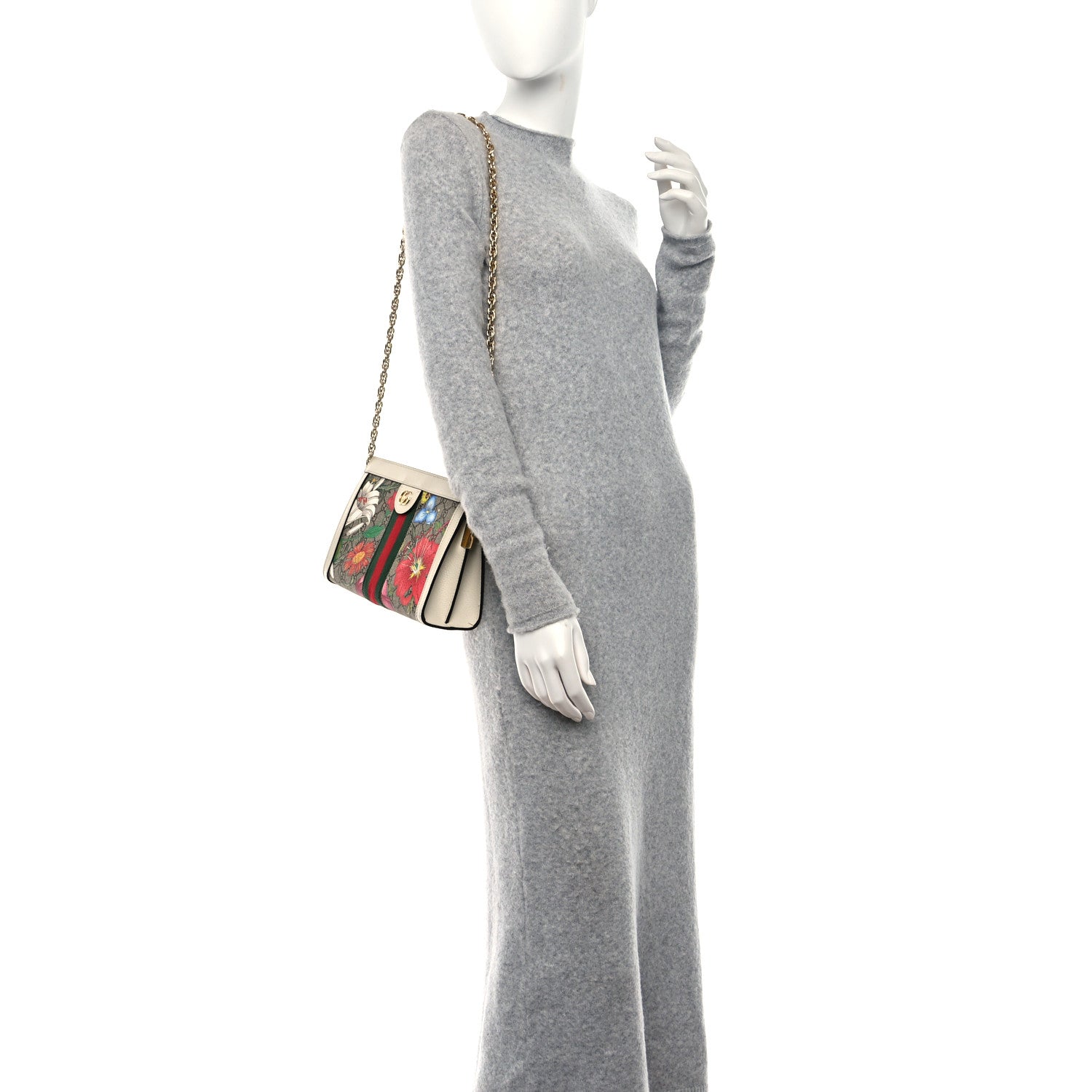 Gucci GG Supreme Monogram Flora Web Small Ophidia Chain Shoulder Bag White 2 of 15