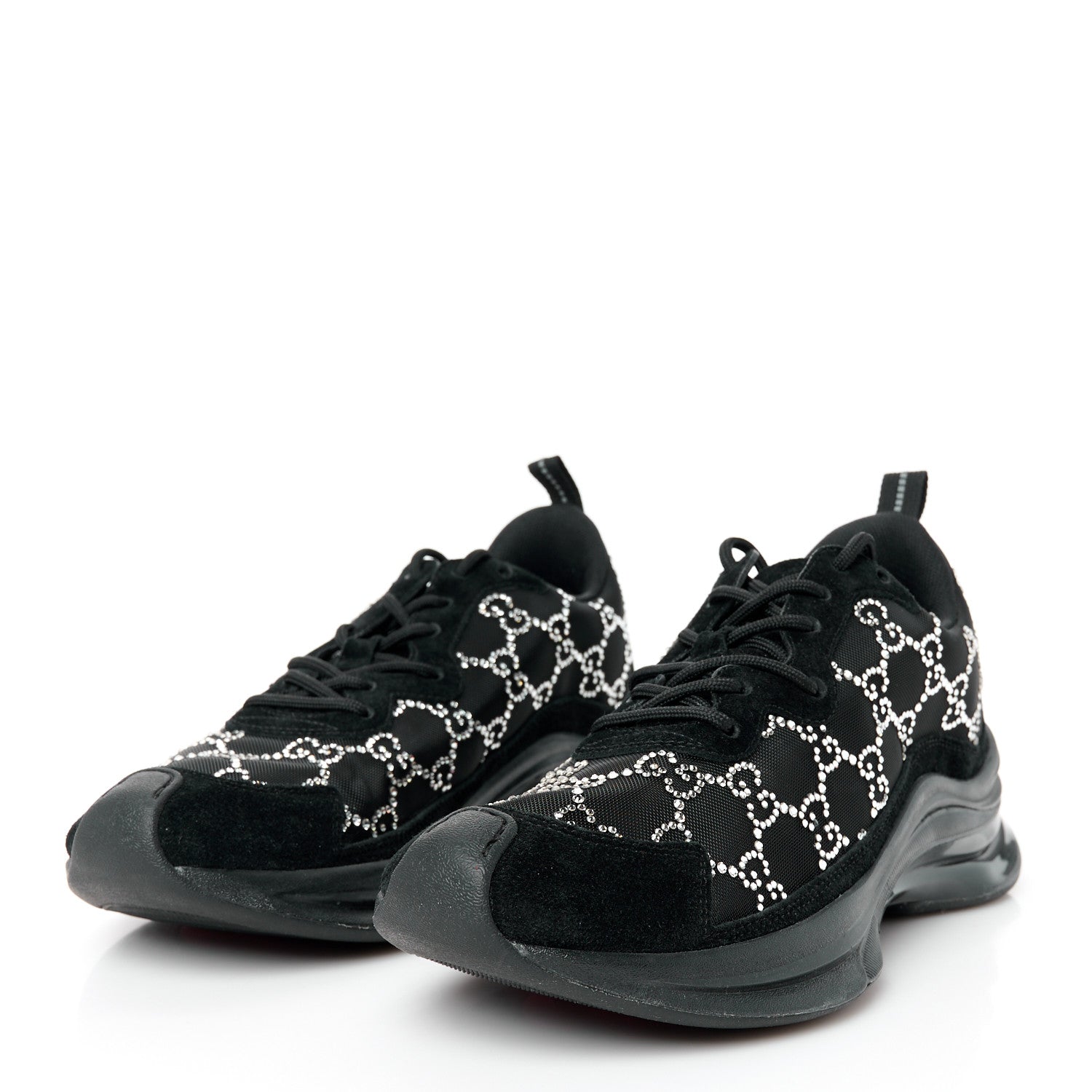 Gucci Tela Retino Mesh Crystal Suede GG Monogram Womens Gucci Run Sneakers 39 Black Silver 3 of 11