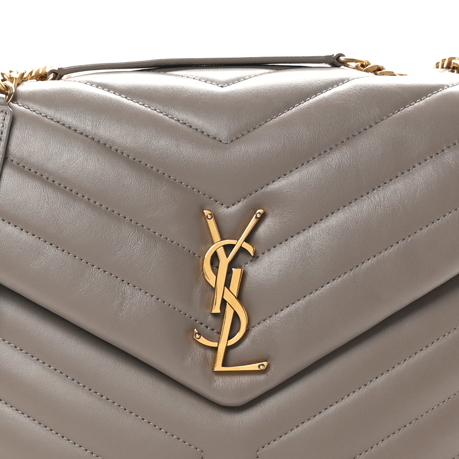Saint Laurent Calfskin Y Quilted Monogram Medium Loulou Chain Satchel Greyish Brown 8 of 10