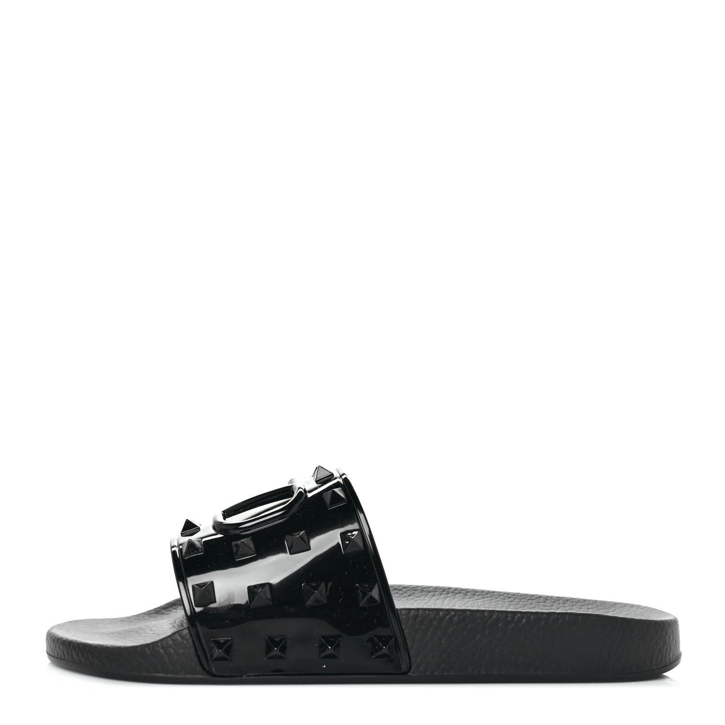Patent Rubber Mens Rockstud VLogo Slide Sandals 41 Black