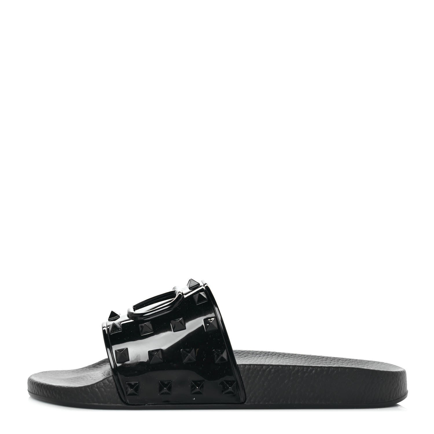 Valentino Garavani Patent Rubber Mens Rockstud VLogo Slide Sandals 41 Black 1 of 7