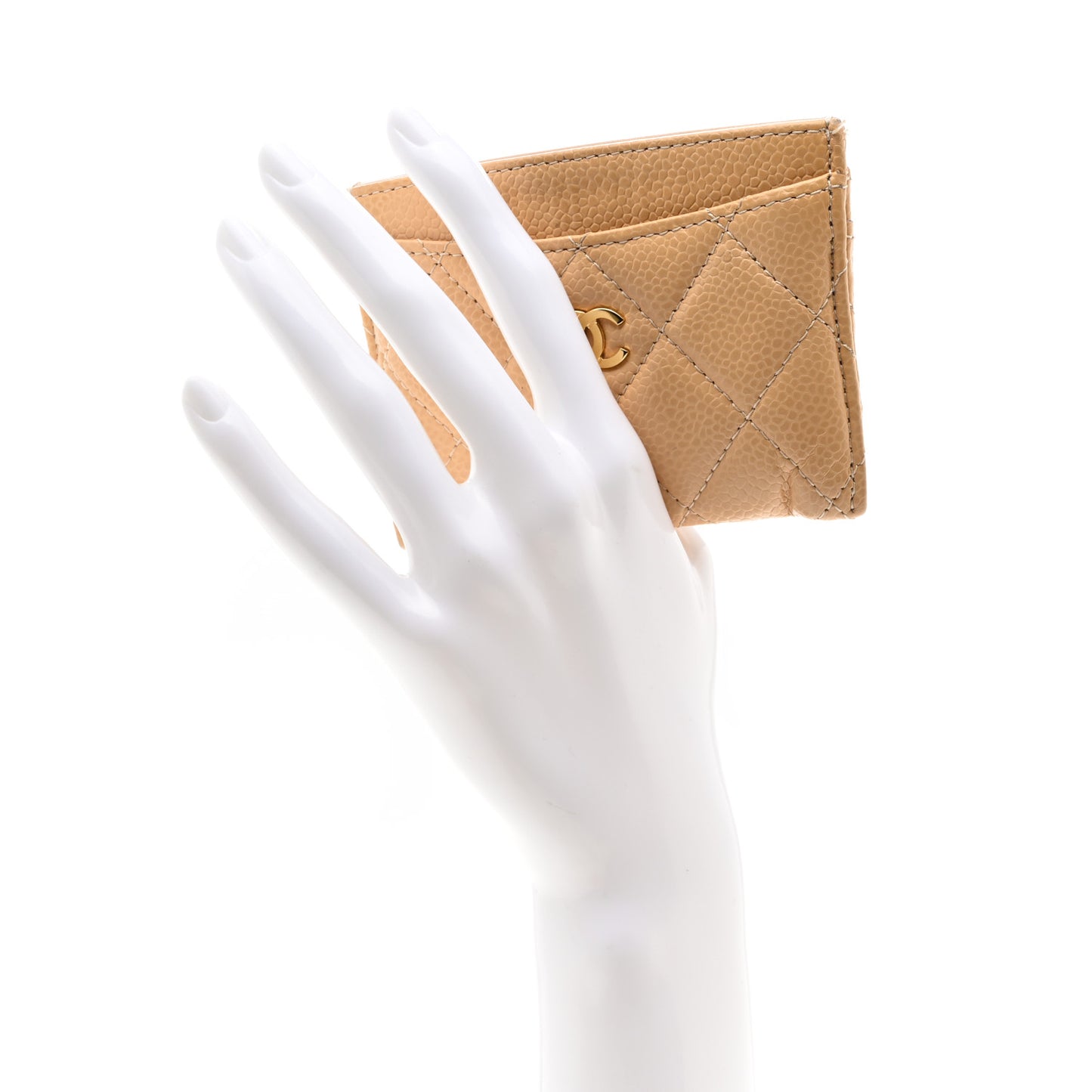 Caviar Quilted Card Holder Light Beige