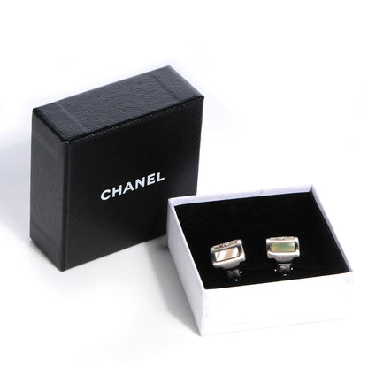 Chanel Mother of Pearl CC Half Hoop Earrings Silver 6 of 6