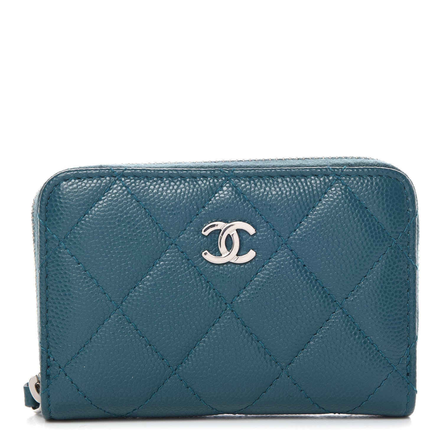 Chanel Caviar Quilted Zip Coin Purse Dark Turquoise 1 of 10
