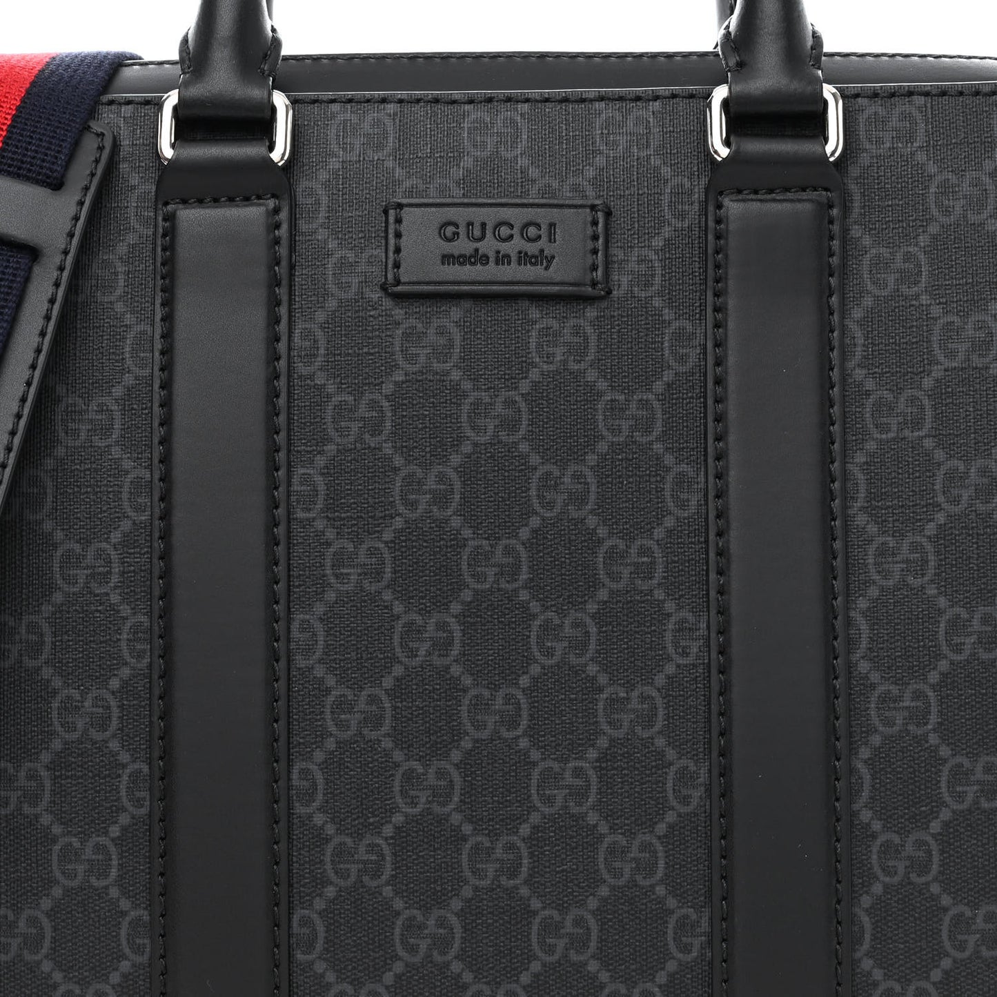 GG Supreme Monogram Appia Calfskin Web Briefcase Black