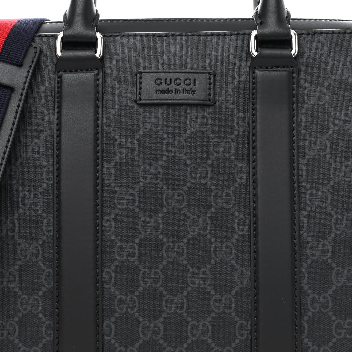 Gucci GG Supreme Monogram Appia Calfskin Web Briefcase Black 8 of 10