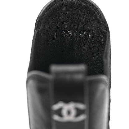 Chanel Grained Calfskin Patent Cap Toe CC Platform Ankle Boots 37.5 Black 8 of 10