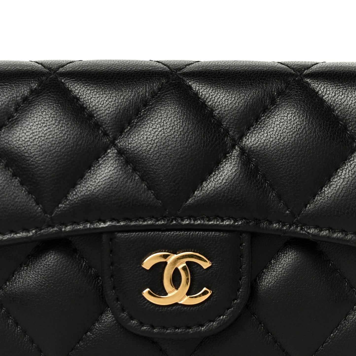 Lambskin Quilted Flap Card Holder Wallet Black