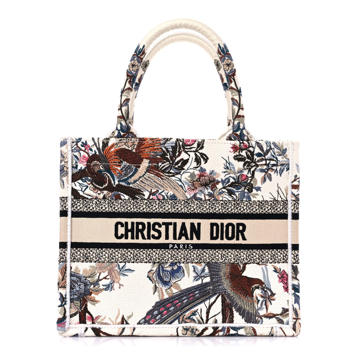 Canvas Embroidered Small Jardin D'Hiver Book Tote Latte Multicolor