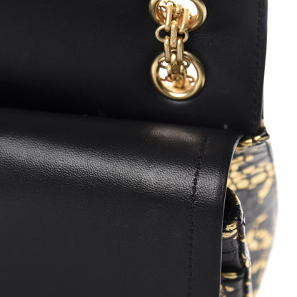 Chanel Calfskin Crocodile Embossed Graffiti 2.55 Cocodile Reissue 225 Flap Black Gold 9 of 13