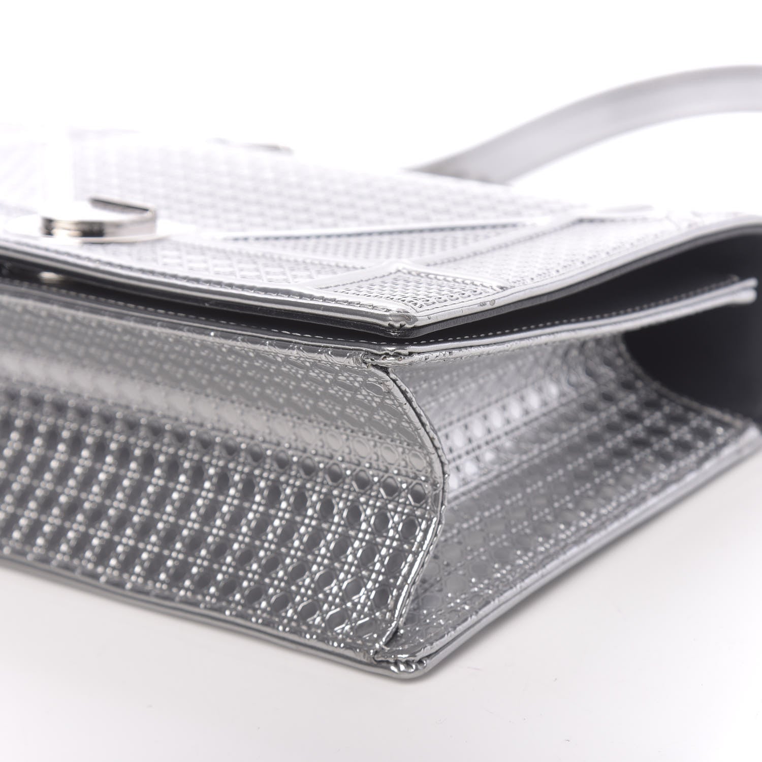 Christian Dior Metallic Patent Micro-Cannage Medium Diorama Flap Bag Silver 8 of 11