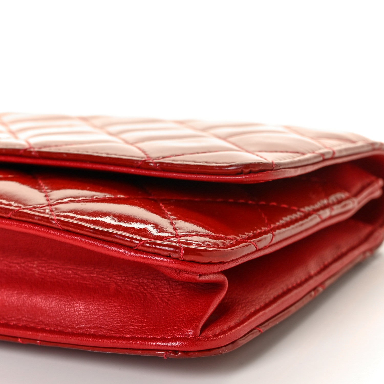Chanel Patent Quilted Wallet On Chain WOC Red 10 of 13