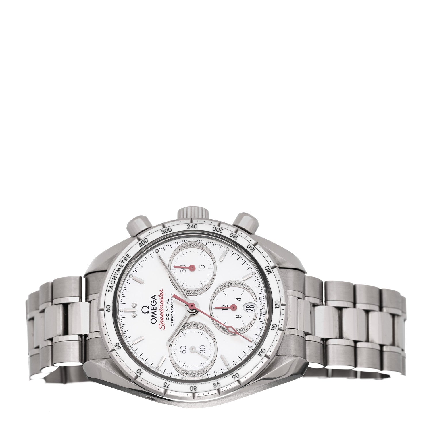 Omega Stainless Steel Diamond Mother of Pearl 38mm Speedmaster Chronograph Automatic Watch 324.38.38.50.55.001 2 of 5