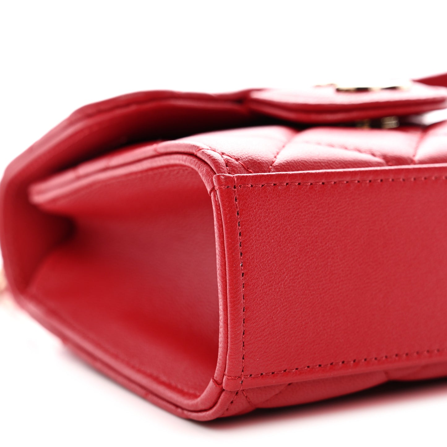 Lambskin Quilted Top Handle Flap Clutch With Chain Red