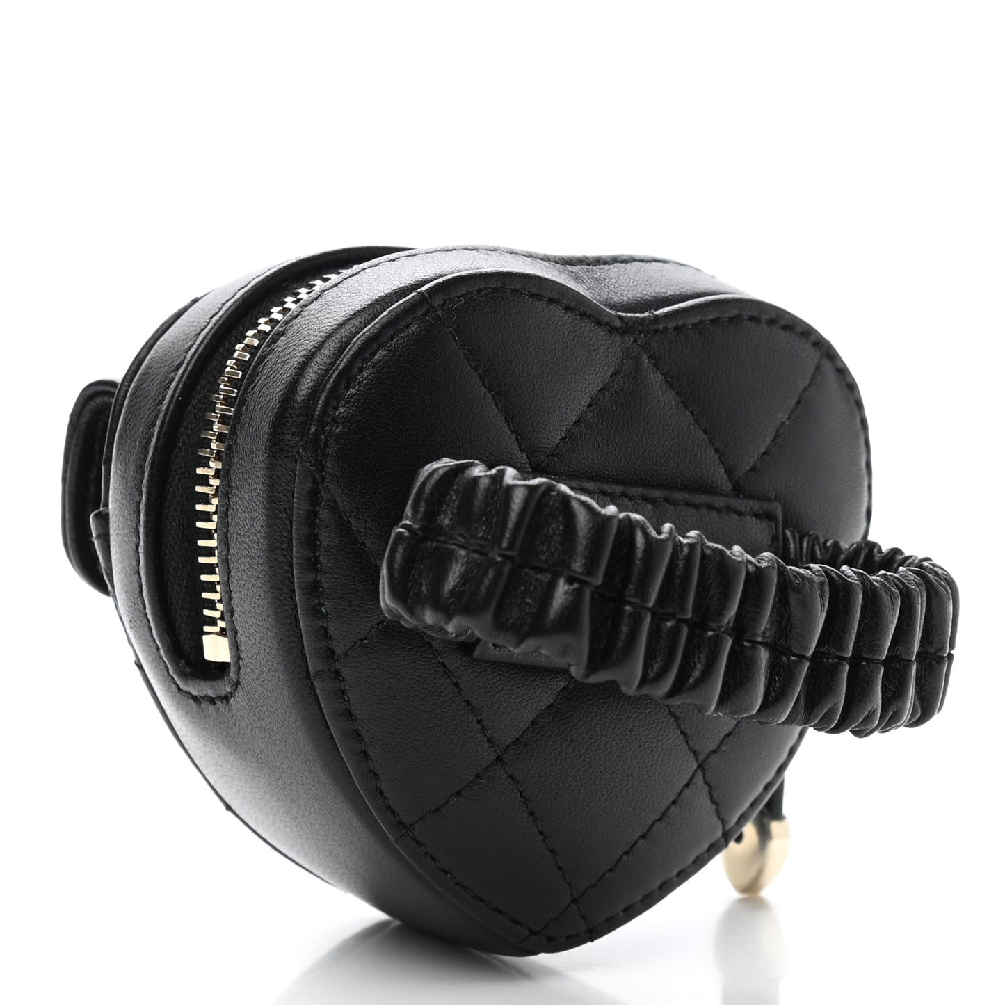 Lambskin Quilted CC In Love Heart Zipped Arm Coin Purse Black