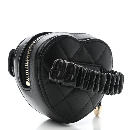 Chanel Lambskin Quilted CC In Love Heart Zipped Arm Coin Purse Black 3 of 8